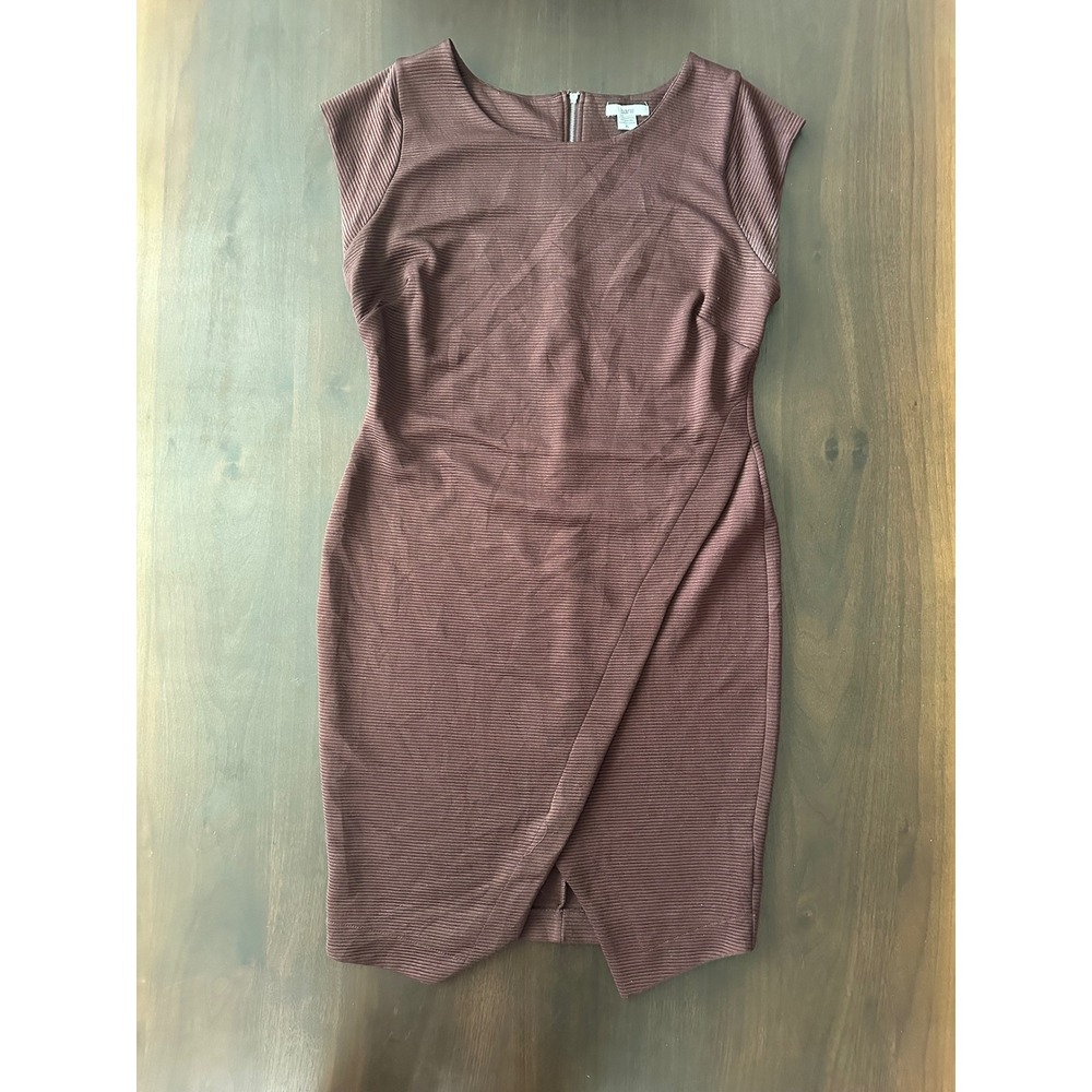 Bar III Womens XL Brown Ribbed Tulip Hem Sheath Dress Sleeveless Exposed Zipper